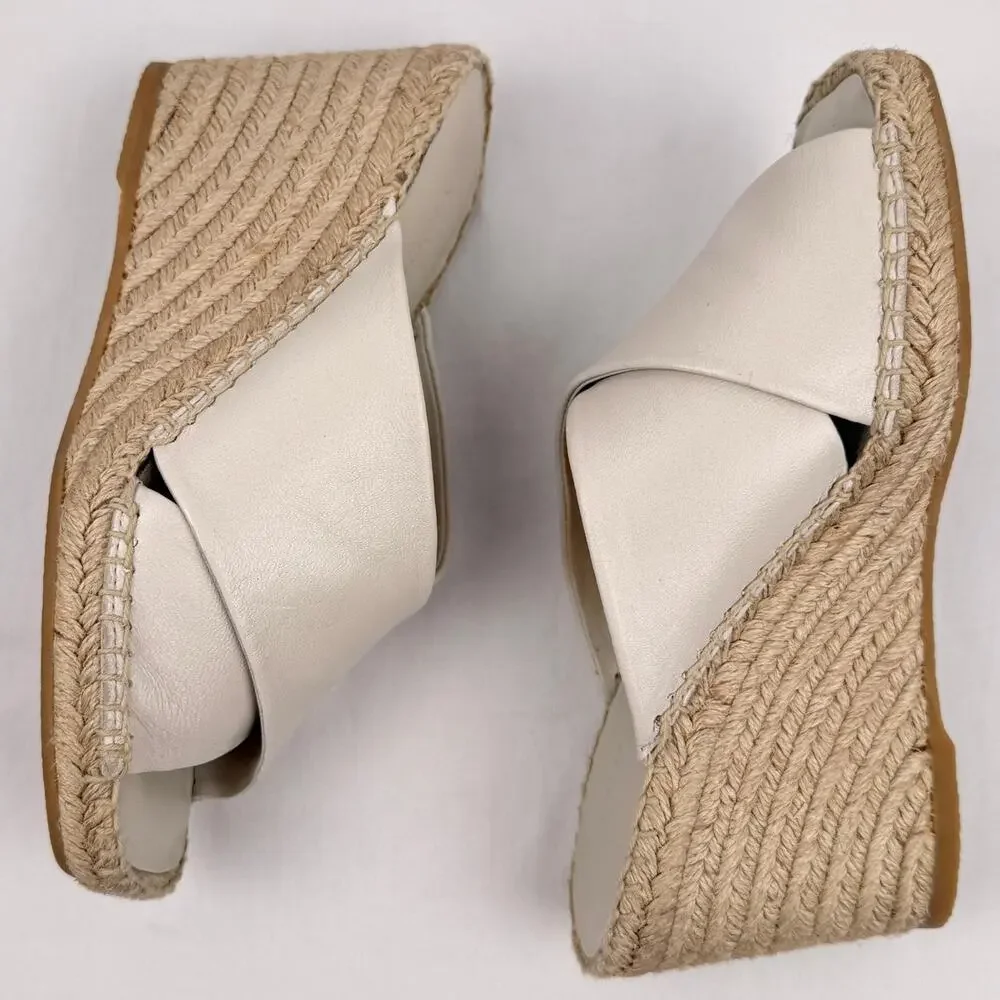 Vince Leather Espadrille Wedge 'Gaelan' Square Toe Sandals Ivory Made in Spain